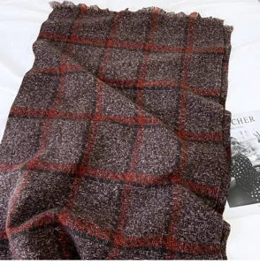 Autumn winter warm plaid scarf for women, soft cashmere feel tassel shawl and neck warmer.