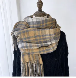 Women winter warm plaid tassel scarf thick soft cashmere feel fashion cozy neck wrap shawl