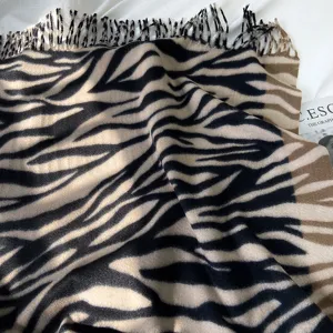 Faux cashmere scarf for women winter cozy zebra pattern fringe shawl warm neck wrap