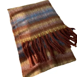 Automne hiver mohair douillet carreaux franges écharpe chaud femme mode tour de cou