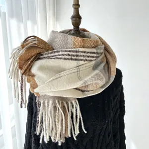 Women autumn winter imitation cashmere plaid tassel scarf thick warm winter neck wrap main