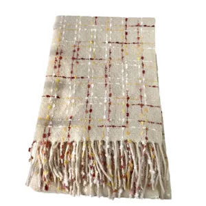 Winter plaid tassel scarf for women, soft cashmere-feel warm shawl, stylish tartan neck wrap.