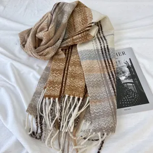 Women's autumn winter imitation cashmere plaid tassel scarf thick warm fashion cozy shawl
