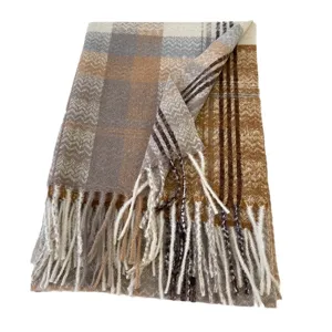 Women autumn winter imitation cashmere plaid fringe scarf cozy warm fashion shawl wrap