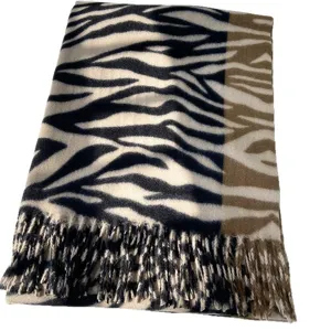 Autumn winter imitation cashmere scarf women colorblock zebra pattern fringed shawl warm