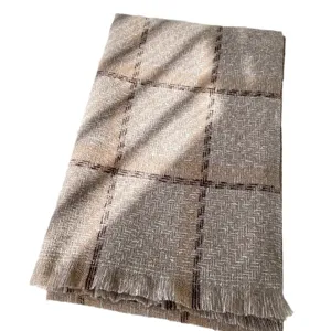 Chic plaid cashmere-feel tassel scarf for women and men, warm autumn and winter shawl.