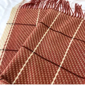 Women autumn winter plaid cashmere feel scarf shawl fringe warm cozy fashion accessory