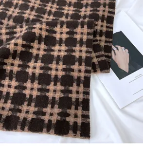 Classic brown plaid scarf for women winter warm retro cashmere feel scarf detail.