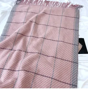 Women autumn winter pink plaid scarf tassel cozy soft shawl warm fashion accessory daily wear