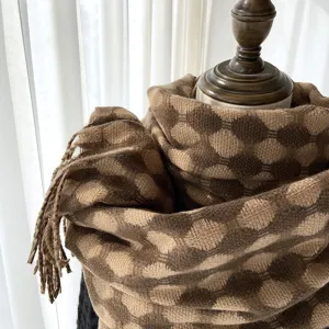 Women autumn winter warm circular grid scarf imitation cashmere tassel thick long shawl neckerchief