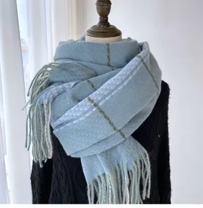Winter women imitation cashmere plaid scarf thick warm shawl fashion casual neckwear soft.