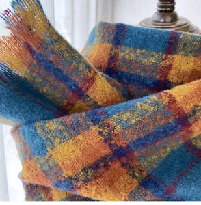 Women winter plaid scarf vintage tassel cashmere feel shawl cozy warm neck wrap stylish apparel