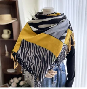 Imitation cashmere zebra pattern tassel scarf women autumn winter warm fashion shawl neck warmer