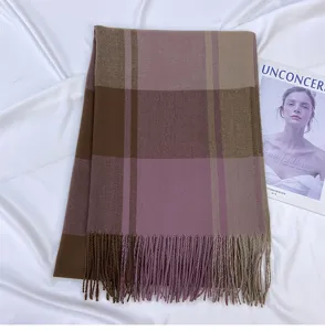 Autumn winter plaid tassel imitation cashmere scarf warm shawl women fashion accessory