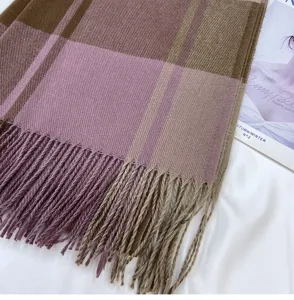 Women autumn winter large plaid fringe imitation cashmere scarf warm fashion shawl wrap