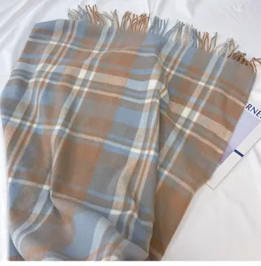 Autumn winter plaid tassel imitation cashmere scarf soft warm fashion shawl for women daily wear
