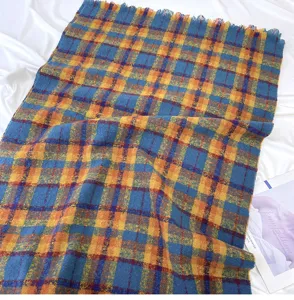 Classic plaid winter scarf for women, warm soft cashmere-feel tassel shawl wrap.