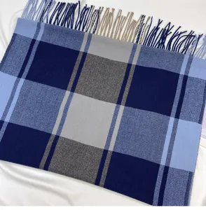 Detailed view of women autumn winter warm plaid fringe scarf, soft texture daily wear accessory.