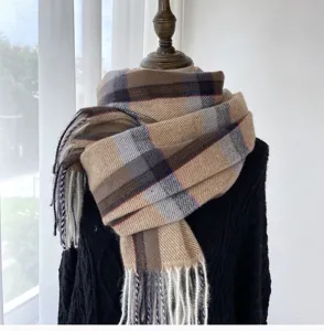 Femme hiver automne classique carreau cachemire doux long frange écharpe mode chaud cou