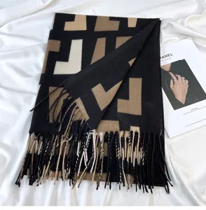 Women autumn winter geometric print imitation cashmere warm tassel fashion scarf shawl