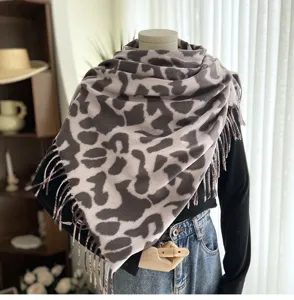 Winter imitation cashmere scarf women double-sided leopard print tassel shawl warm wrap