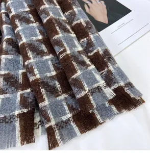 Femme écharpe hiver carreaux épaisse chaude imitation cachemire pied de poule franges mode chic