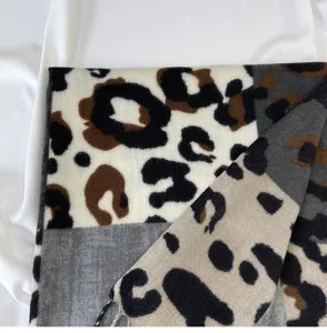 Leopard print color block imitation cashmere scarf detail view, soft winter warm tassel shawl.
