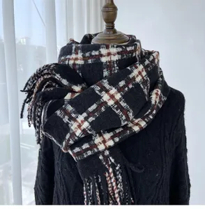 Cozy winter plaid scarf for women and men, classic pattern warm cashmere feel shawl.