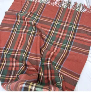 Korean style plaid scarf winter warm imitation cashmere tassel shawl retro design for women