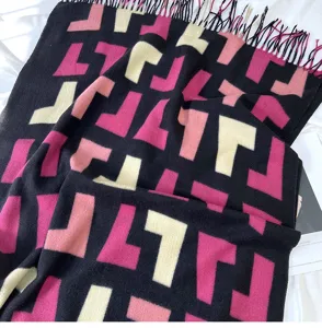Women autumn winter imitation cashmere warm scarf retro geometric pattern tassel thick shawl