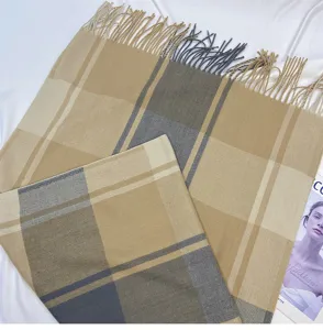 Classic plaid winter scarf with fringe soft warm cashmere feel shawl for women fashion