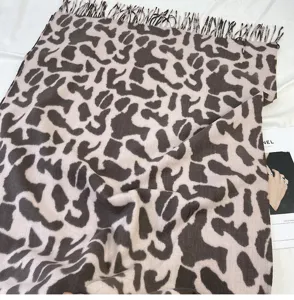 Winter women imitation cashmere leopard print tassel scarf warm fashion shawl detail view