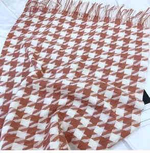 Classic houndstooth tassel scarf for women, warm winter imitation cashmere neck wrap.