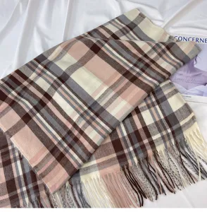Women winter warm plaid cashmere feel scarf tassel fringe fashion neck wrap shawl cozy.