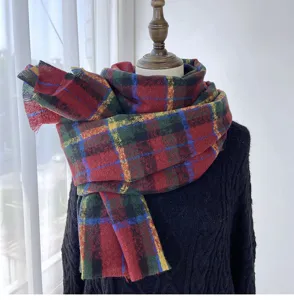 Cozy vintage plaid winter scarf for women, classic tartan pattern, soft imitation cashmere.