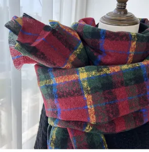 Classic tartan plaid winter scarf, soft imitation cashmere shawl for women, retro cozy neck warmer.