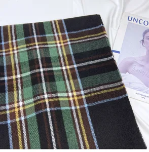 Classic green plaid scarf texture detail, soft imitation cashmere winter warm fashion neck wrap.