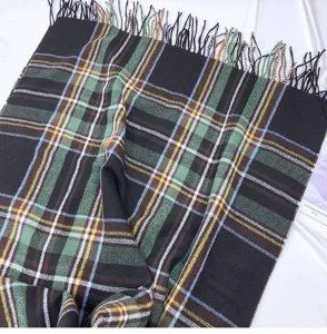 Cozy winter plaid tassel scarf, classic tartan pattern shawl for women, soft warm daily wear.