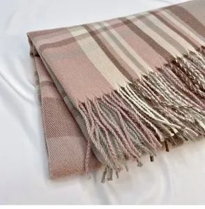 Women winter warm plaid fringe imitation cashmere scarf, fashion cozy tassel shawl and wrap.