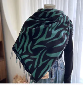 Women fashion zebra stripe fringe imitation cashmere shawl scarf autumn winter warm details