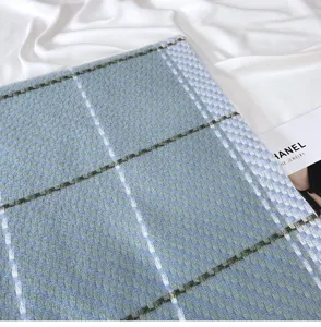 Winter warm imitation cashmere plaid scarf detail, soft blue checkered women fashion shawl.