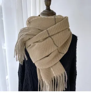 Winter thick warm imitation cashmere plaid scarf with fringe for women and men chic daily wear