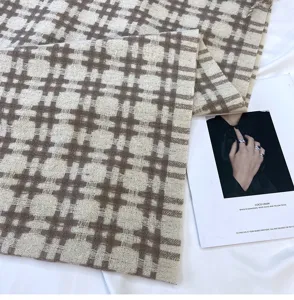 Classic beige brown plaid cashmere feel winter scarf cozy warm soft retro shawl for women