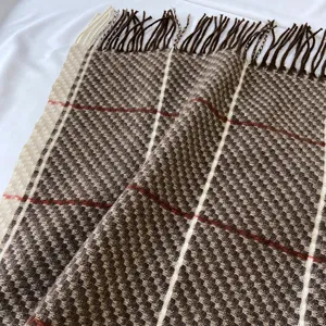 Autumn winter warm plaid scarf for women, classic tassel fringe cashmere feel neck warmer.