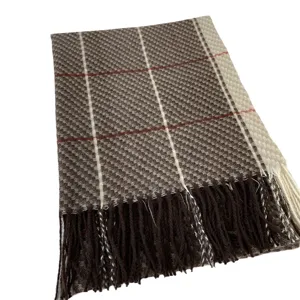 Classic plaid winter scarf for women, warm soft imitation cashmere shawl with tassels.