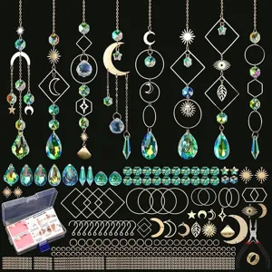 Kit Fai da Te per Acchiappasole Prismi in Vetro di Cristallo Ciondoli in Metallo Catene Forniture per Decorazione
