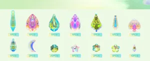 Vista di dettaglio delle parti del prisma acchiappasole in cristal, componenti colorati.