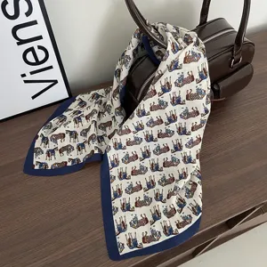 Vintage horse print cotton linen small square scarf, multi-use twilly neckerchief for bags.