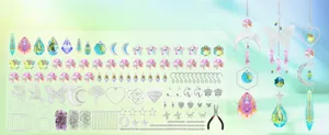 Kit fai da te per acchiappasole in cristallo con pendenti colorati e vari strumenti utili.