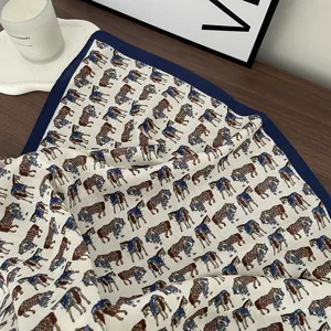Cotton-linen vintage horse print square scarf stylish neckerchief for women and bags